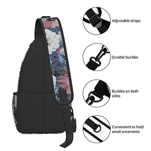 Greexy Watercolor Flowers Sling Backpack Crossbody Shoulder Bags for Women Men Causal Daypacks Chest Bag Hiking Travel Sport Climbing Runners