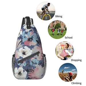 Greexy Watercolor Flowers Sling Backpack Crossbody Shoulder Bags for Women Men Causal Daypacks Chest Bag Hiking Travel Sport Climbing Runners