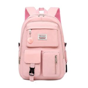 school backpack for teens girls, large capacity middle high school bookbag, multi pocket waterproof school bag (pink)