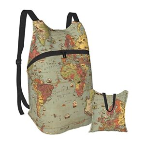 jedenkuku world map vintage ancient shabby chic world map compass waterproof folding portable backpack men and women travel shopping sports leisure one size