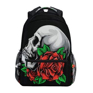 Sugar Skull Roses Backpack Bookbag for Boy Girl Large Travel Laptop Shoulder Bag for Women Men