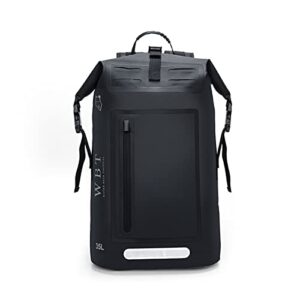 Water Bear Tactical Waterproof Backpack: Black 35L Rugged Roll-Top Closure with Waterproof Zipper front pocket and Cushioned Padded Back.