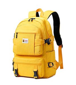 agowoo college backpack teen lightweight school book bag with usb charger port casual daypack (yellow) for women men youth
