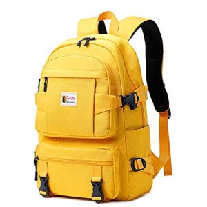 AGOWOO College Backpack Teen Lightweight School Book Bag with USB Charger Port Casual Daypack (Yellow) for Women Men Youth