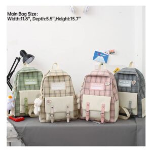 4pcs Aesthetic Backpack Set with Large Capacity, Back to School Canvas Kawaii Backpack Set for Young (Pink)