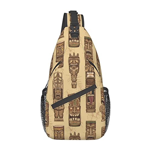 PSVOD Vintage Aloha Tiki Pattern Crossbody Bag Men'S Chest Cross Body Bag, Light, For Hiking And Travel