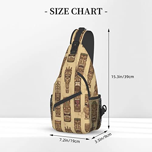 PSVOD Vintage Aloha Tiki Pattern Crossbody Bag Men'S Chest Cross Body Bag, Light, For Hiking And Travel