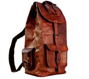 shy shy let’s touch the sky rustic vintage leather backpack travel rucksack knapsack daypack bag for men women brown (20 x 10 x 8 inches)
