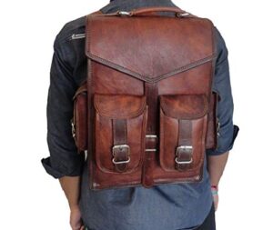 dhk 15″ brown vintage leather backpack laptop messenger bag rucksack sling for men women