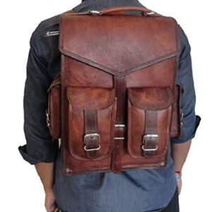 DHK 15" Brown Vintage Leather Backpack Laptop Messenger Bag Rucksack Sling for Men Women