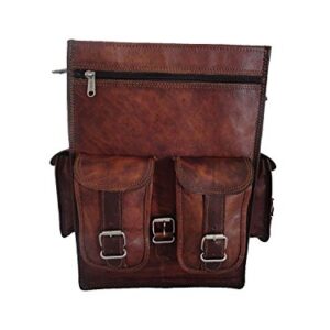 DHK 15" Brown Vintage Leather Backpack Laptop Messenger Bag Rucksack Sling for Men Women