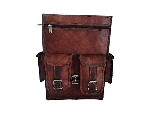 DHK 15" Brown Vintage Leather Backpack Laptop Messenger Bag Rucksack Sling for Men Women