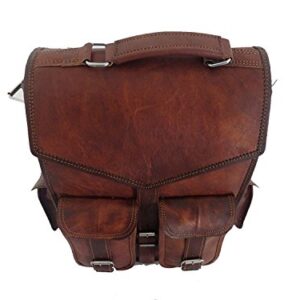 DHK 15" Brown Vintage Leather Backpack Laptop Messenger Bag Rucksack Sling for Men Women