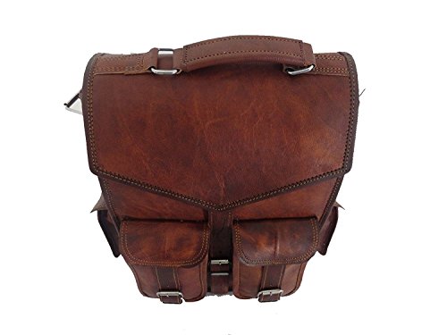 DHK 15" Brown Vintage Leather Backpack Laptop Messenger Bag Rucksack Sling for Men Women