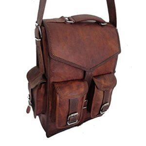 DHK 15" Brown Vintage Leather Backpack Laptop Messenger Bag Rucksack Sling for Men Women