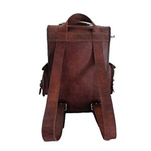 DHK 15" Brown Vintage Leather Backpack Laptop Messenger Bag Rucksack Sling for Men Women