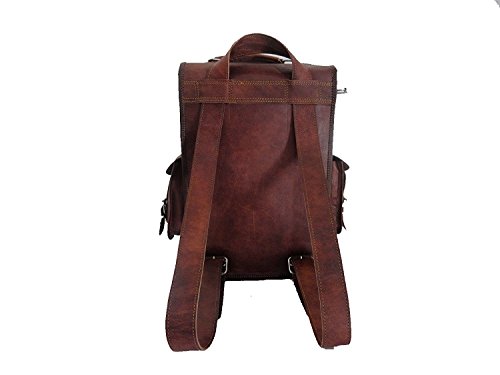 DHK 15" Brown Vintage Leather Backpack Laptop Messenger Bag Rucksack Sling for Men Women