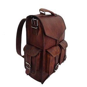 DHK 15" Brown Vintage Leather Backpack Laptop Messenger Bag Rucksack Sling for Men Women