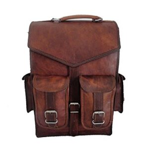 DHK 15" Brown Vintage Leather Backpack Laptop Messenger Bag Rucksack Sling for Men Women