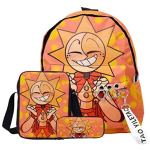 qqqqq cartoon anime sundrop fnaf 3 piece backpack lunch bag shoulder bag pencil bag for teen fashionblack, one size