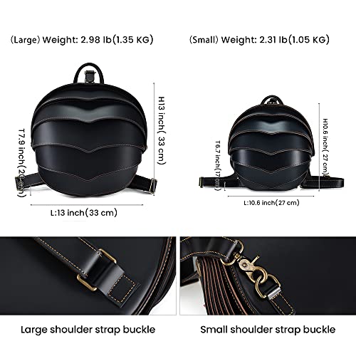 JUGTL Backpack Men's Backpack Crazy Horse Leather Retro Beetle Style Schoolbag Leather Men's Bag Travel Backpack (Oil-waxed Black Tuba)