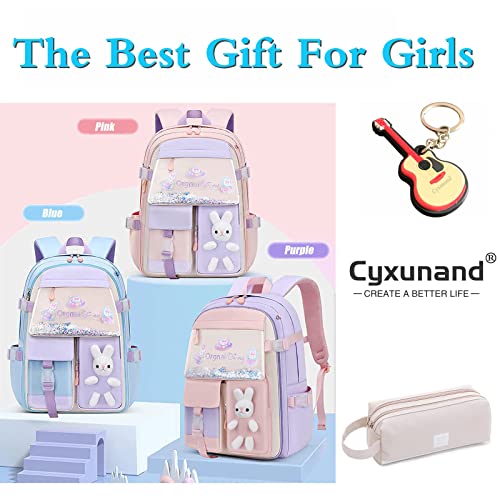 Cute Bunny Backpack Plus, Kawaii Bunny Backpacks Girls,Back To School Large Capacity Waterproof Bookbag for Grades1-6 Bags (Lilac Purple)