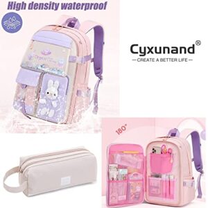 Cute Bunny Backpack Plus, Kawaii Bunny Backpacks Girls,Back To School Large Capacity Waterproof Bookbag for Grades1-6 Bags (Lilac Purple)