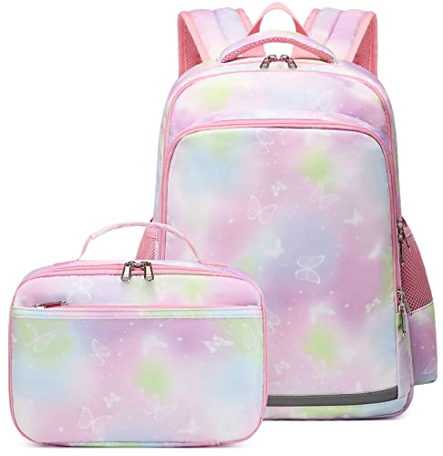 Backpack For Girls,Kids Butterfly Backpack Preschool Book Bag Kindergarten Bookbag With Lunchbox Cute School Bag