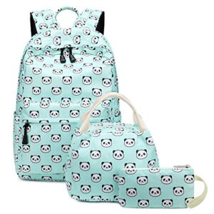 abshoo lightweight cute panda backpacks for girls school backpacks with lunch bag (3pc panda teal)