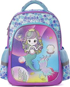 spring country girls backpack for school, children casual daypack book bag rucksack (mermaid glitter)