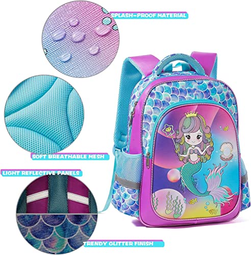 Spring Country Girls Backpack for School, Children Casual Daypack Book Bag Rucksack (Mermaid Glitter)