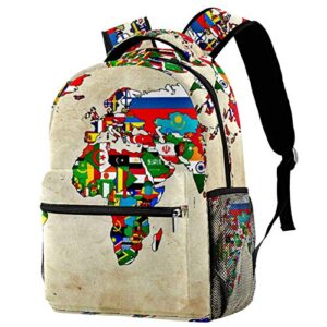 deyya vintage world map flag backpack lightweight student school book bags casual daypack,11.5x8x16 in