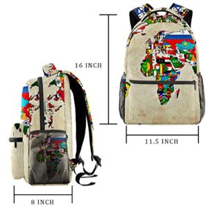 DEYYA Vintage World Map Flag Backpack Lightweight Student School Book Bags Casual Daypack,11.5x8x16 in