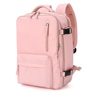 Travel Laptop Backpack for Women Large Capacity Waterproof Business Bag with USB Charging Port College Student Computer Bag Pink