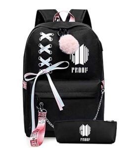 alikpop usb backpack jimin suga jin taehyung v jungkook korean casual backpack daypack laptop bag college bag book bag school bag with pencil bag (a)