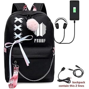 Alikpop USB Backpack Jimin Suga Jin Taehyung V Jungkook Korean Casual Backpack Daypack Laptop Bag College Bag Book Bag School Bag With Pencil Bag (A)