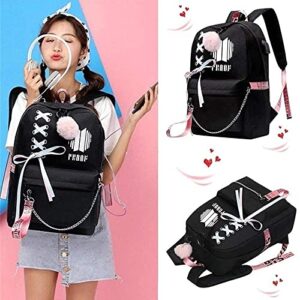 Alikpop USB Backpack Jimin Suga Jin Taehyung V Jungkook Korean Casual Backpack Daypack Laptop Bag College Bag Book Bag School Bag With Pencil Bag (A)