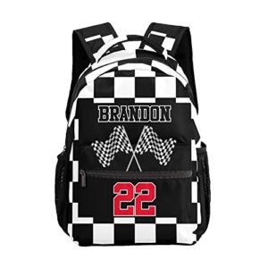 liveweike cool checkered flag personalized kids backpack with name teen girl boy primary school travel bag