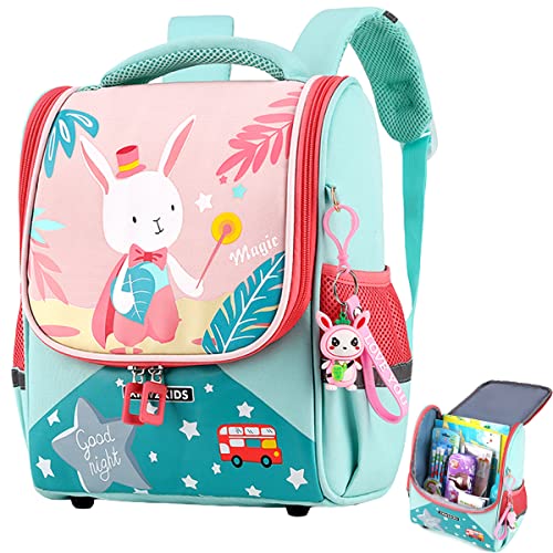 Qckarobe Kids Backpack for Girls Boys, 15 inch Elementary Kindergarten Backpack, Cute Rabbit Toddler Backpack, Lightweight Water-resistant Preschool Nursery Travel Backpack Children Schoolbag