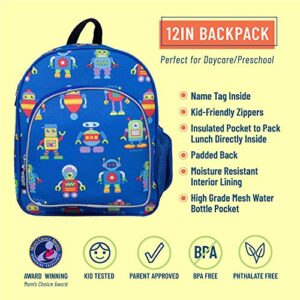 Wildkin 12-Inch Kids Backpack for Boys & Girls, Perfect for Daycare and Preschool, Toddler Bags Features Padded Back & Adjustable Strap, Ideal for School & Travel Backpacks (Robots)