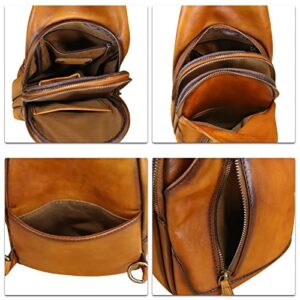 Genuine Leather Sling Bag Crossbody Purse Motorcycle Bag Handmade Hiking Daypack Retro Shoulder Backpack Vintage Chest Bag (Brown)