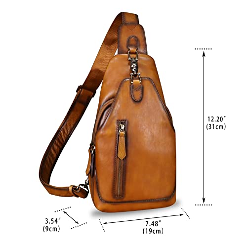 Genuine Leather Sling Bag Crossbody Purse Motorcycle Bag Handmade Hiking Daypack Retro Shoulder Backpack Vintage Chest Bag (Brown)