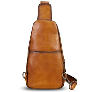 Genuine Leather Sling Bag Crossbody Purse Motorcycle Bag Handmade Hiking Daypack Retro Shoulder Backpack Vintage Chest Bag (Brown)