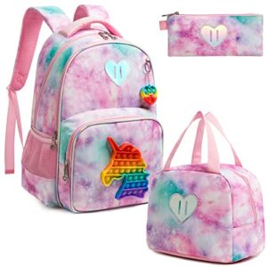 egchescebo pop fidget backpack for girls large 17″ unicorn toy backpacks school 3pcs elementary fidget backpack set with lunch box suitable girls backpacks for travel school mochila para niñas