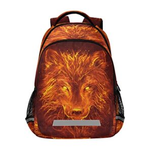 fire wolf head backpack kids backpacks laptop bag 16 inch casual daypack back pack double zipper travel sports bags with adjustable shoulder strap backpack for teens girls boys