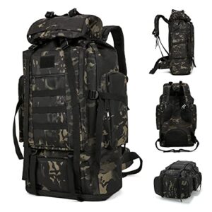 hongxinghai 70l/100l hiking camping backpack molle rucksack waterproof daypack for traveling (black cp)