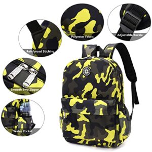 Kids School Backpacks for Boys Girls Elementary Kindergarten Camo School Bags Bookbags for Primary Preschool (Camouflage Yellow, Small)