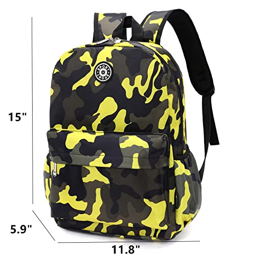 Kids School Backpacks for Boys Girls Elementary Kindergarten Camo School Bags Bookbags for Primary Preschool (Camouflage Yellow, Small)