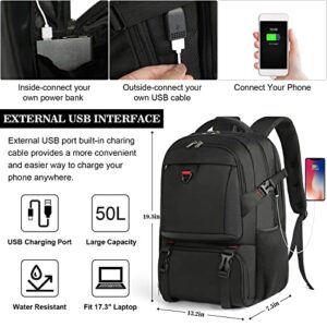 Travel Backpack Extra Large Laptop Backpack 17 Inch with USB Charging Port Waterproof TSA Friendly Computer Backpack for Men Women Work College School Lunch Backpack with Cooler Compartment,Black