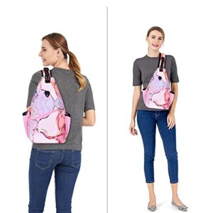 MOSISO Sling Backpack, Multipurpose Travel Hiking Daypack Rope Crossbody Shoulder Bag Marble MO-MBH216